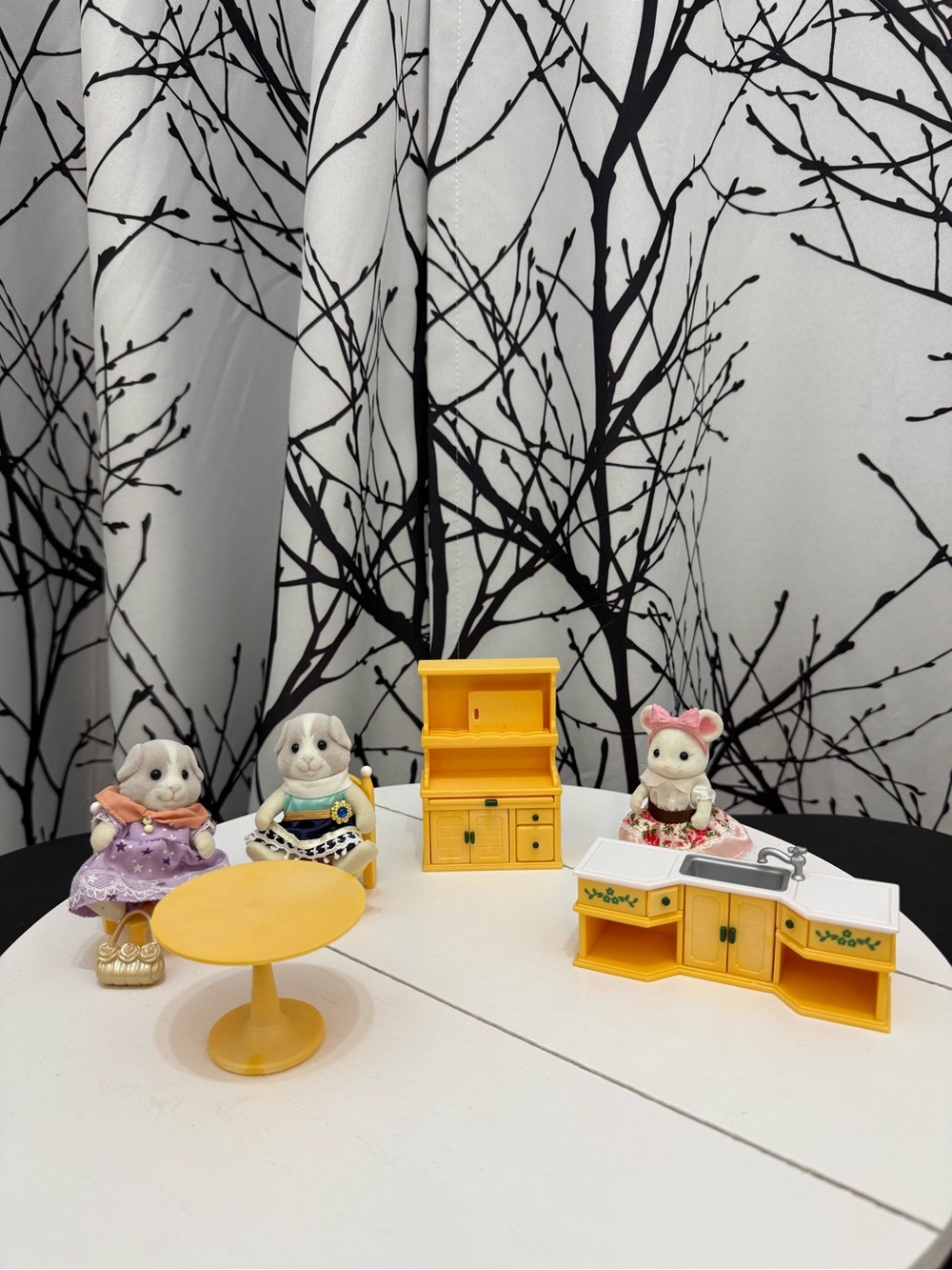 Calico Critters with kitchen set and accessories